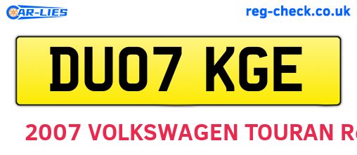 DU07KGE are the vehicle registration plates.