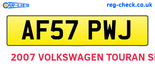 AF57PWJ are the vehicle registration plates.