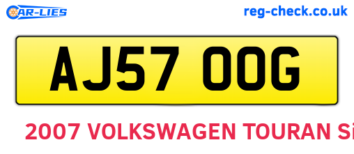 AJ57OOG are the vehicle registration plates.