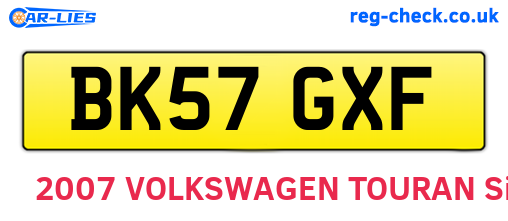 BK57GXF are the vehicle registration plates.