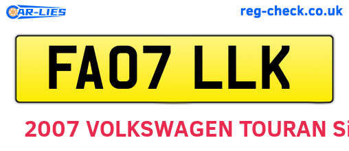 FA07LLK are the vehicle registration plates.
