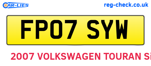 FP07SYW are the vehicle registration plates.