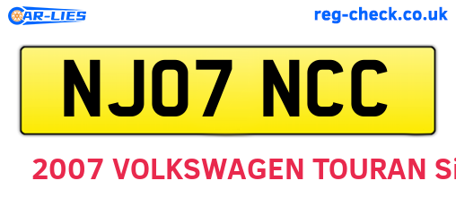 NJ07NCC are the vehicle registration plates.