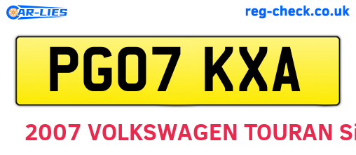 PG07KXA are the vehicle registration plates.