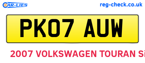 PK07AUW are the vehicle registration plates.