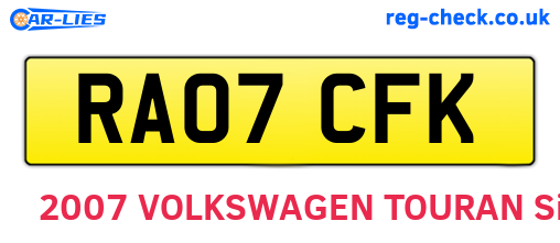 RA07CFK are the vehicle registration plates.