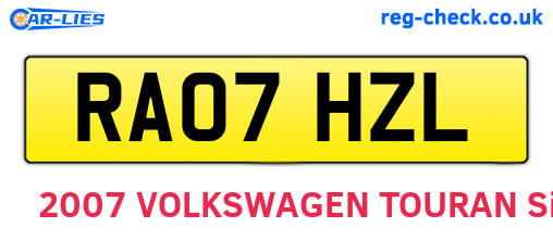 RA07HZL are the vehicle registration plates.
