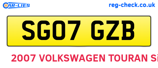 SG07GZB are the vehicle registration plates.