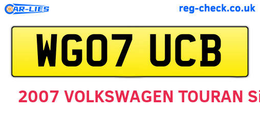 WG07UCB are the vehicle registration plates.