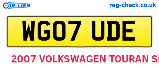 WG07UDE are the vehicle registration plates.