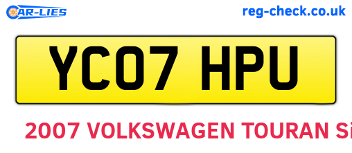 YC07HPU are the vehicle registration plates.