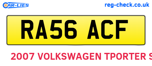 RA56ACF are the vehicle registration plates.