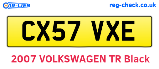 CX57VXE are the vehicle registration plates.