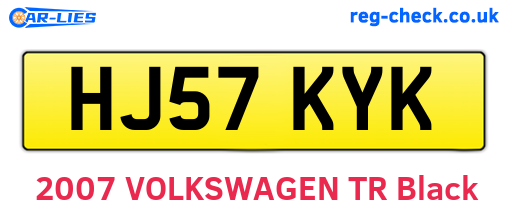 HJ57KYK are the vehicle registration plates.