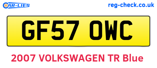 GF57OWC are the vehicle registration plates.
