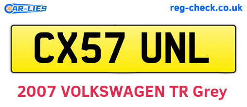 CX57UNL are the vehicle registration plates.