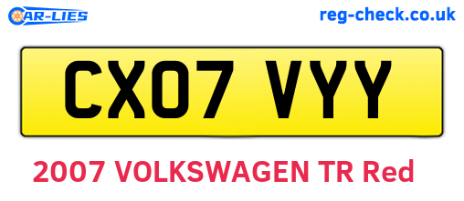 CX07VYY are the vehicle registration plates.