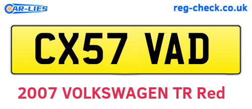 CX57VAD are the vehicle registration plates.