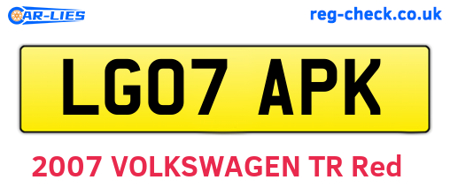 LG07APK are the vehicle registration plates.