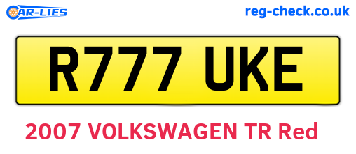 R777UKE are the vehicle registration plates.