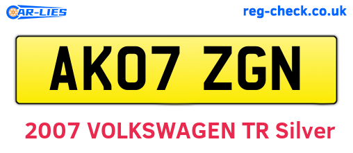 AK07ZGN are the vehicle registration plates.