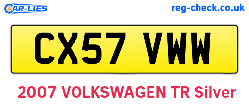 CX57VWW are the vehicle registration plates.