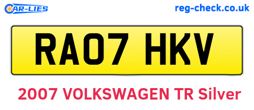 RA07HKV are the vehicle registration plates.