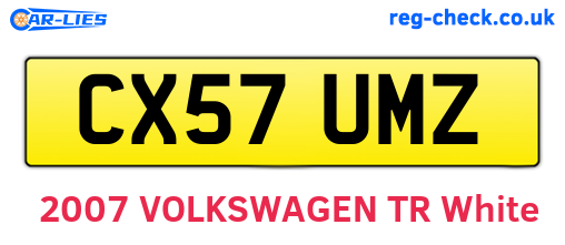 CX57UMZ are the vehicle registration plates.