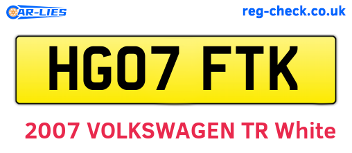 HG07FTK are the vehicle registration plates.