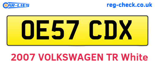 OE57CDX are the vehicle registration plates.