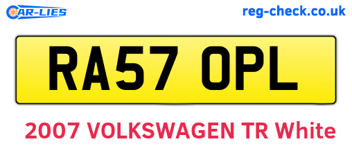 RA57OPL are the vehicle registration plates.