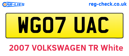 WG07UAC are the vehicle registration plates.
