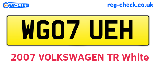 WG07UEH are the vehicle registration plates.
