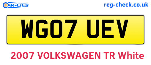 WG07UEV are the vehicle registration plates.