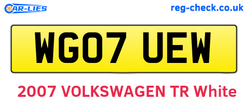 WG07UEW are the vehicle registration plates.