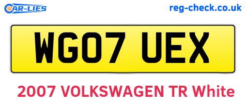 WG07UEX are the vehicle registration plates.
