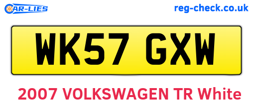 WK57GXW are the vehicle registration plates.