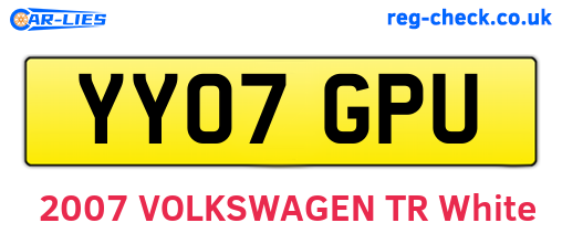 YY07GPU are the vehicle registration plates.