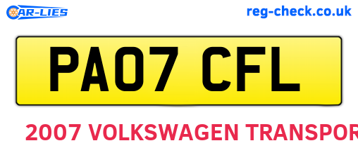 PA07CFL are the vehicle registration plates.