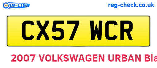 CX57WCR are the vehicle registration plates.