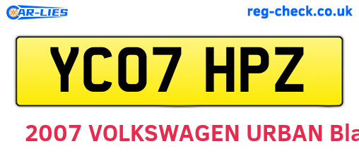 YC07HPZ are the vehicle registration plates.