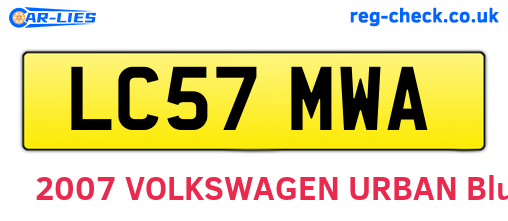 LC57MWA are the vehicle registration plates.