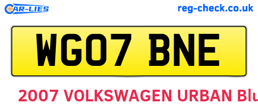 WG07BNE are the vehicle registration plates.