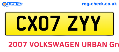 CX07ZYY are the vehicle registration plates.