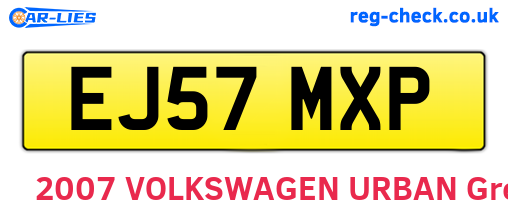 EJ57MXP are the vehicle registration plates.