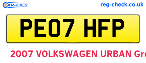 PE07HFP are the vehicle registration plates.