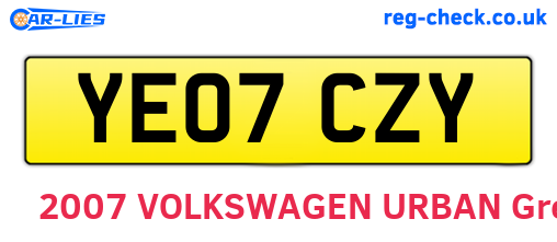 YE07CZY are the vehicle registration plates.