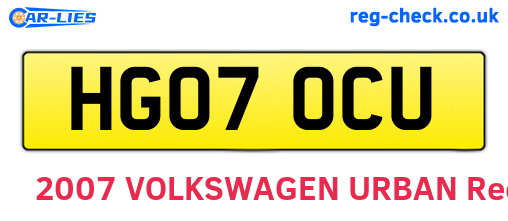 HG07OCU are the vehicle registration plates.
