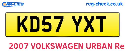 KD57YXT are the vehicle registration plates.