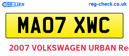 MA07XWC are the vehicle registration plates.
